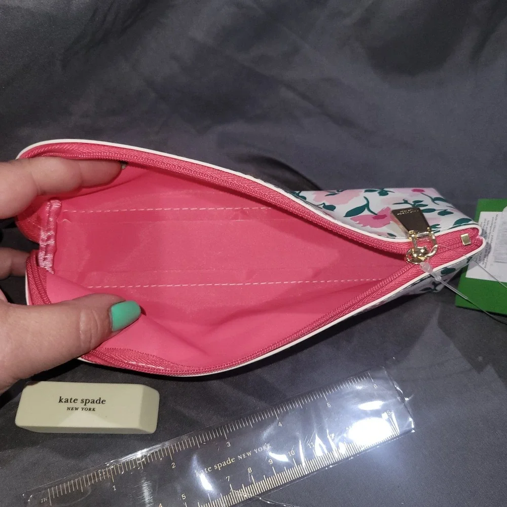 Kate Spade New York Floral Pencil Case Set with Ruler Eraser Sharpener NWT